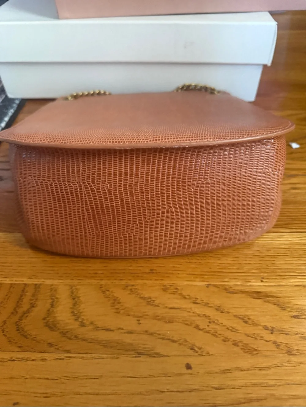 Tan Textured Leather Crossbody Bag with Gold Chain